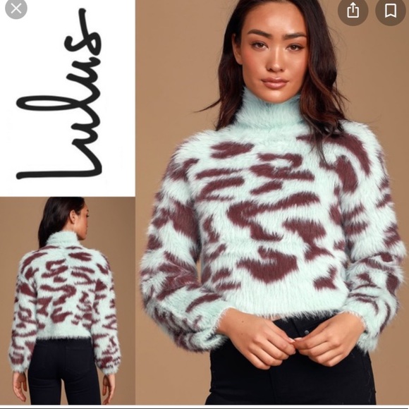 Lulus Sweaters - Lulus cropped furry cheetah print turtleneck NWT